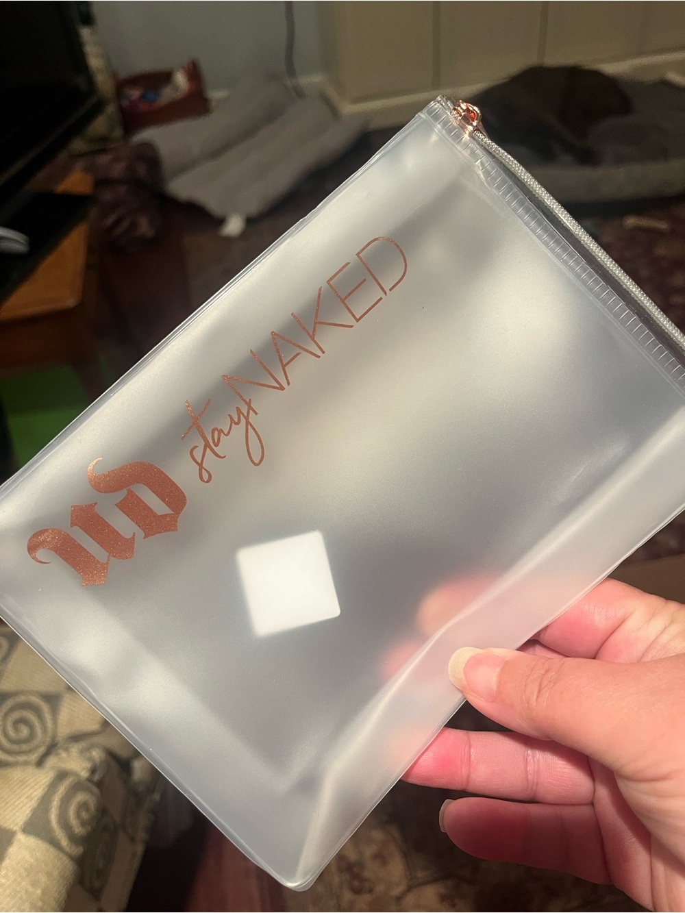Urban Decay Clear Frosted Cosmetic Pouch with Rose Gold Logo